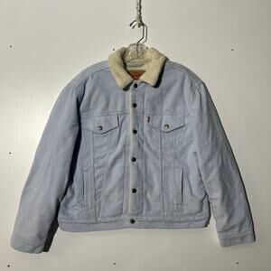 Levi’s Women’s Ex-Boyfriend Light Blue Corduroy Sherpa Trucker Jacket Size XL